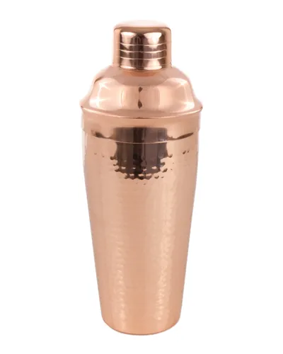 Twine Hammered Copper Cocktail Shaker, Stainless Steel Cobbler Shaker With Strainer, Copper Plated, 25 Ounces, Set of 1