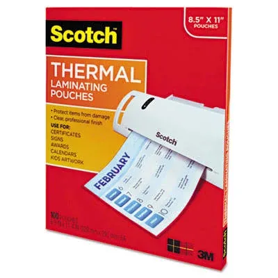 Scotch Thermal Laminating Pouches, 100 Count, 8.5in x 11in Letter Size Sheets, 3 Mil Thick, Clear