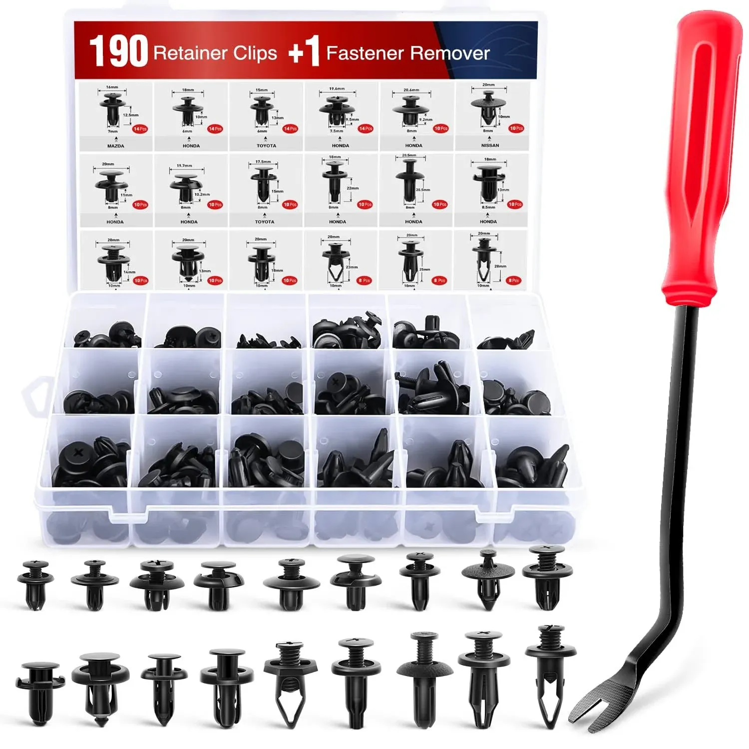 Nilight 190 Pcs Car Retainer Clips Fastener Remover 18 Most Popular Sizes ...