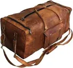 Large Cuero Genuine Leather 32 Inch Luggage Handmade Duffel Bag, Weekend Bag