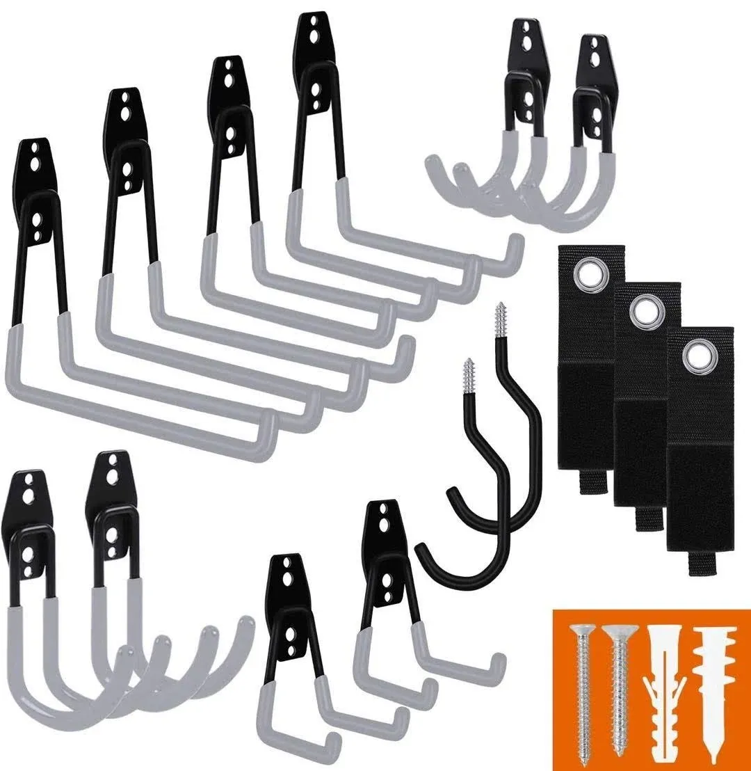 Smartology Garage Hooks with Bike Hook & Extension Cord Organizer 15 Pack Set Steel Multi-Tool Hanger