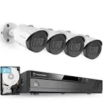 Amcrest 5MP Security Camera System, 4K 8CH PoE NVR, 4 x 5-Megapixel 2.8mm Wide Angle Lens Weatherproof Metal Bullet PoE IP Cameras, Pre-Installed 2T