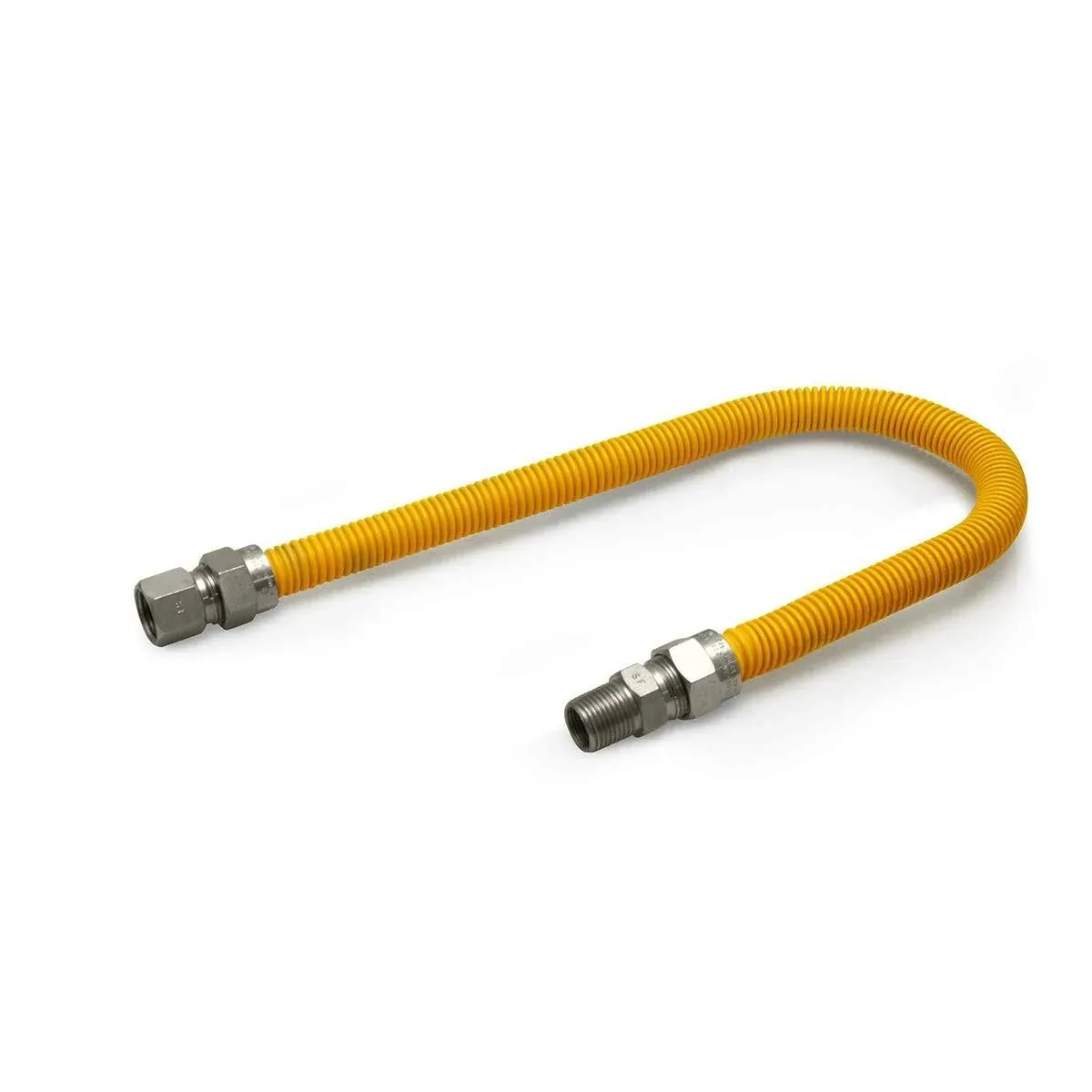 Highcraft Gas Connector 18 inch Yellow Coated Stainless Steel, 1” OD Flexible Gas Hose Connector for Tankless Water Heater, with 3/4” FIP