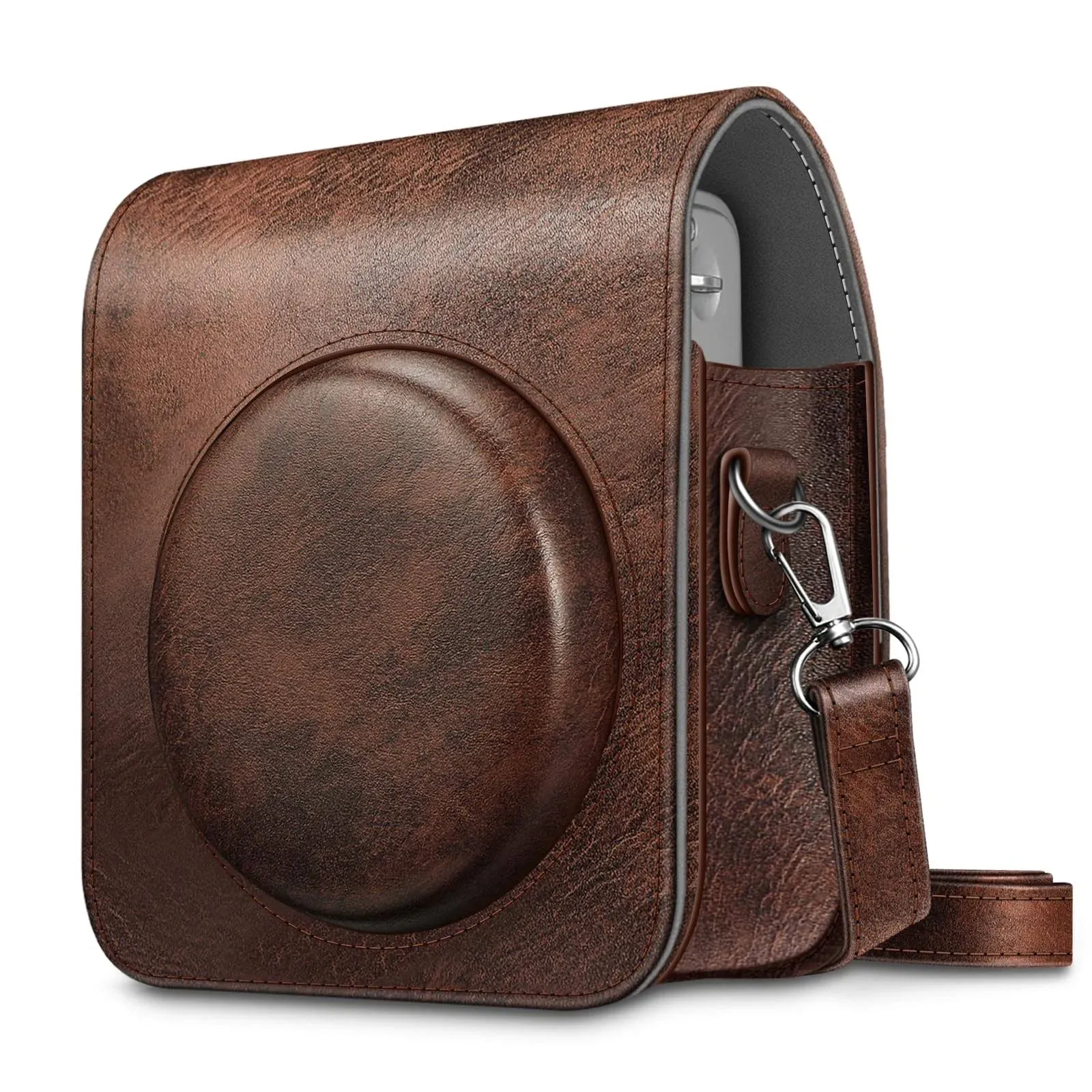 Fintie Protective Case Compatible with Fujifilm Instax Mini 90 Neo Classic Instant Film Camera - Premium Vegan Leather Bag Cover with Removable Strap, Vintage Brown