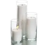 Set of 3 Glass Eastland Cylinder Vases and 3 White Pillar Candles 3 inch