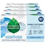 Seventh Generation Natural Fabric Softener Sheets, Unscented, 80 Sheets/Box