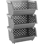 Plastic Stackable Storage Bins, Multi-Function<wbr/>al Stacking Basket, Grey, Pack of