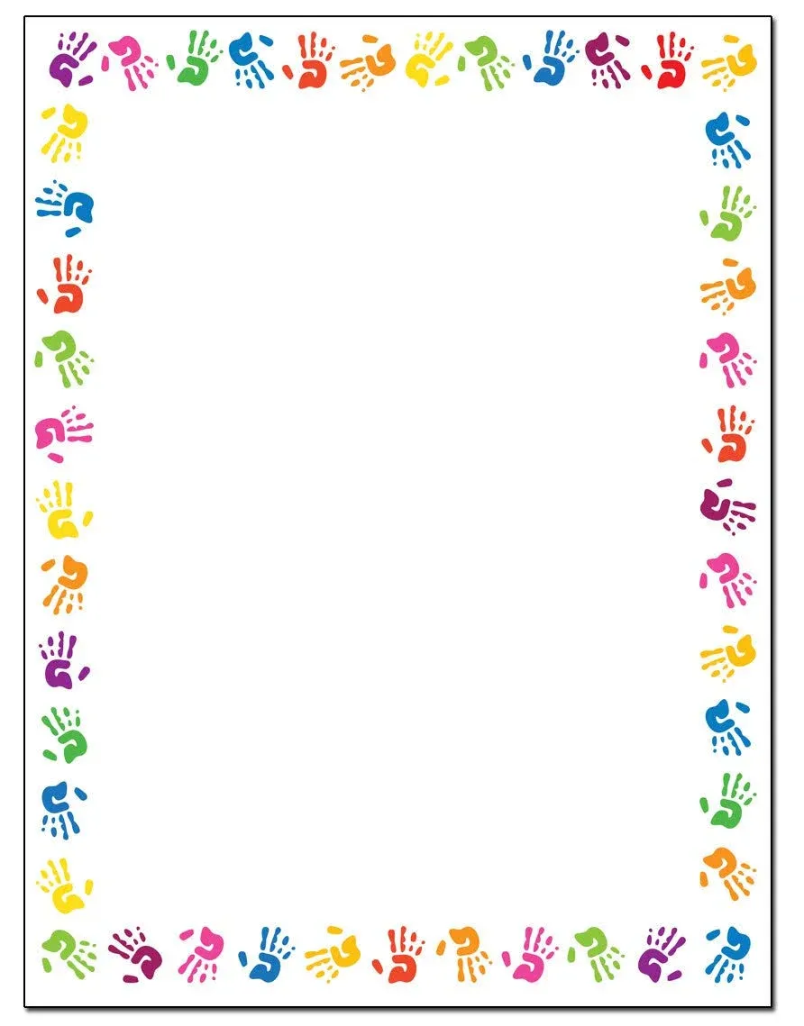 Childrens Hands Border Stationery - 8.5 x 11-60 Letterhead Sheets - ColorfulBorder Letterhead (Hands)