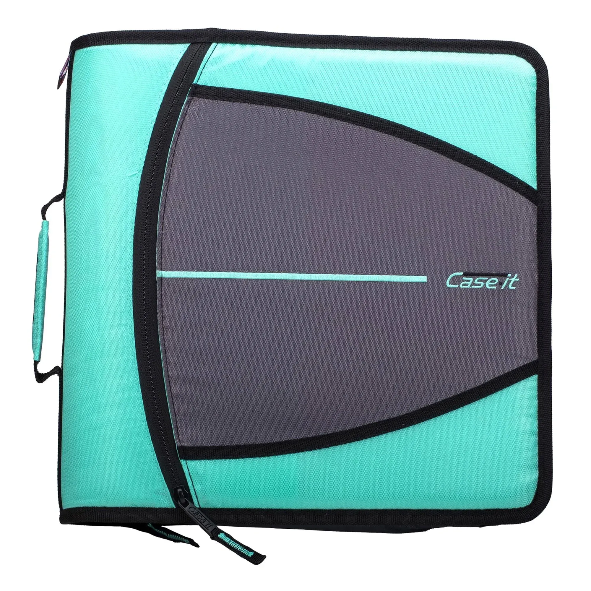 Case-it The Mighty Zip Tab Zipper Binder - 3 Inch Single, Spearmint Blue 