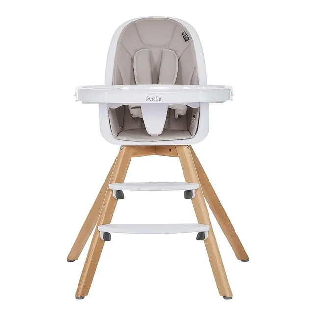 Evolur Zoodle 3-in-1 Highchair Booster Feeding Chair with Modern Design, Light Grey