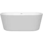 Wyndham Collection Carissa 60" Freestanding Bathtub in White with Shiny White Drain and Overflow Trim