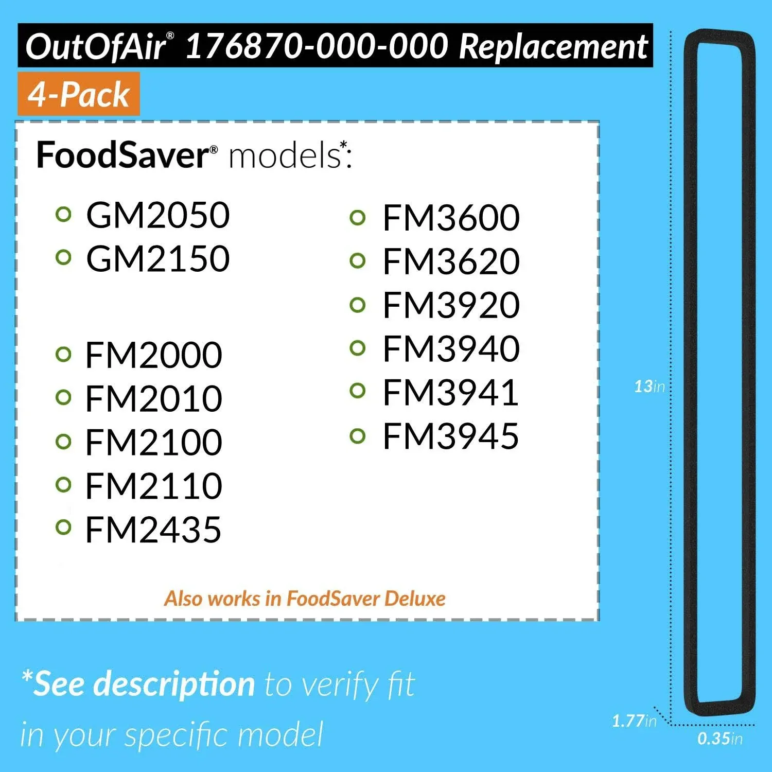 Replacement Gaskets (4 Foam Gaskets) for FoodSaver - Fits FM2000, FM2010, FM2100, GM2050, GM2150 Series Vacuum Sealers (Replaces FoodSaver Item 176870-000-000) by OutOfAir