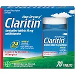 Claritin 24 Hour Non-Drowsy Allergy Medicine, Loratadine Antihistamine Tablets, 70 Ct