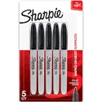 Sharpie&#174; Fine Tip Permanent Marker, Fine Bullet Tip, Black, 5/Pack ;