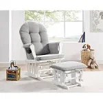 Windsor Glider and Ottoman, Polyester, Wood, Metal, White with Gray Cushion