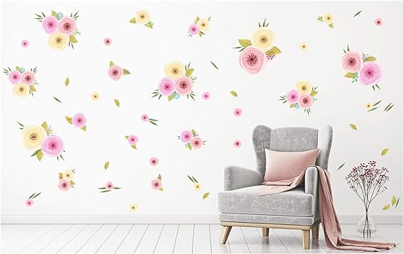 PapaKit Large Hand Painted Spring Flowers Wall Decal Mural (Watercolor Floral ...