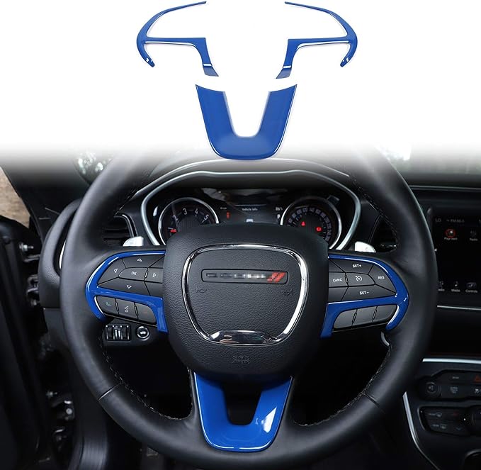 Voodonala Steering Wheel Trim for 2015-2024 Dodge Challenger, Charger, 2014-2024 Dodge Durango, for Jeep Grand Cherokee SRT8 Interior Accessories Blue