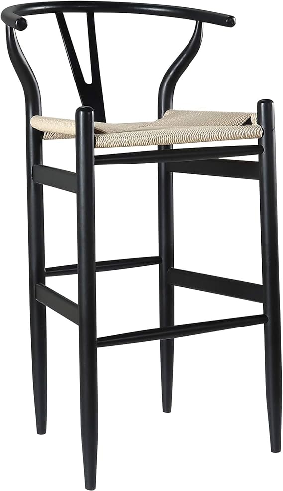 Amazon Brand – Stone & Beam Wishbone Barstool, 42.2"H, Beech Wood, Black / Natural