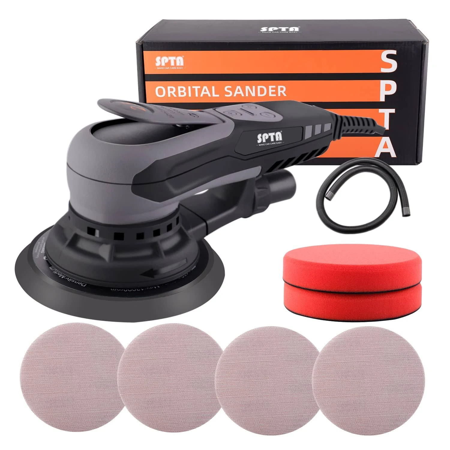 Electric Orbit Sander, SPTA 350W 150mm Random Orbit Sander, Variable Speed 4000-10000RPM, Digital Display Speed Controller, 2.5mm Orbit with