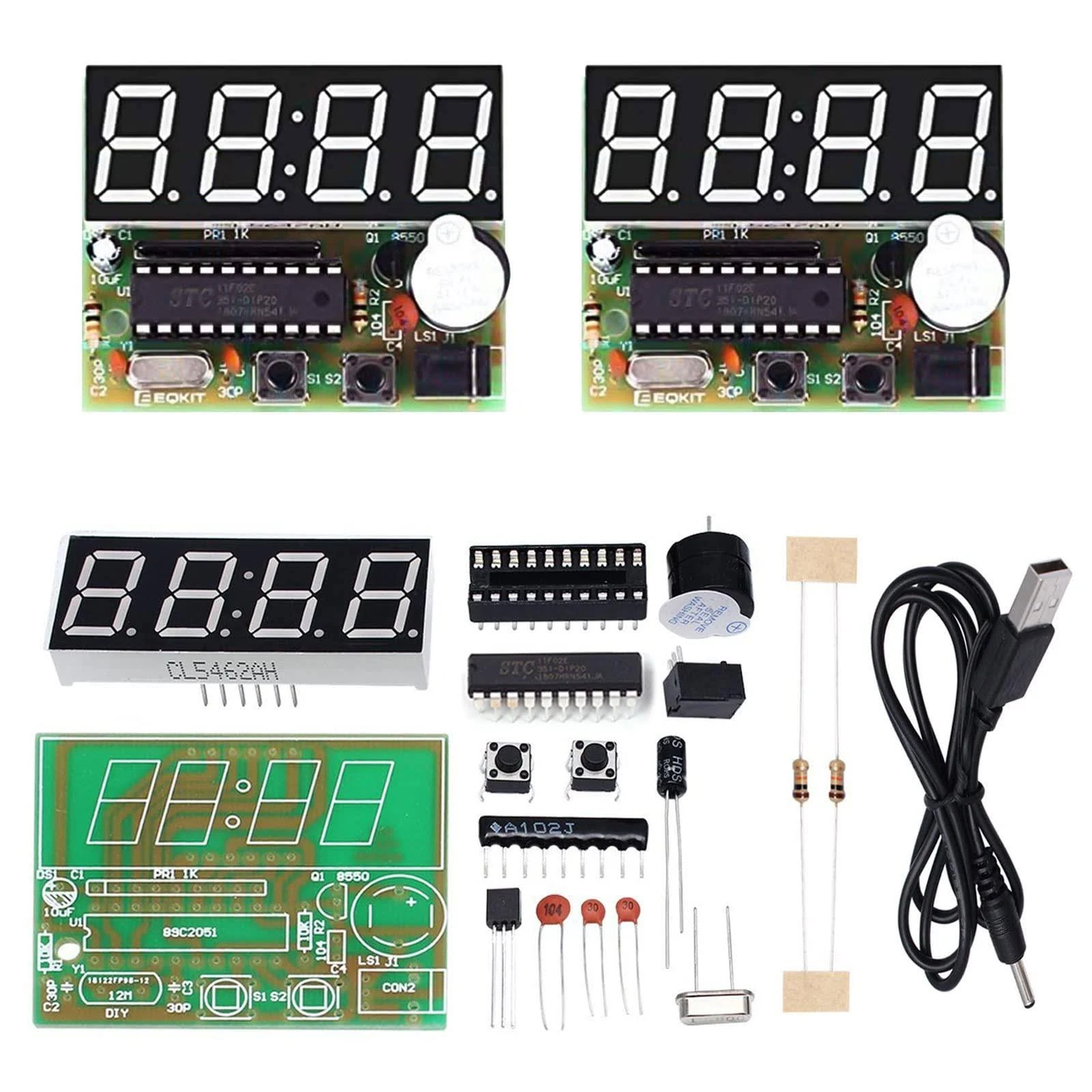 2 Pack, 4-Digit Digital Clock Kits with PCB for Soldering Practice Learning Electronics with English Instructions