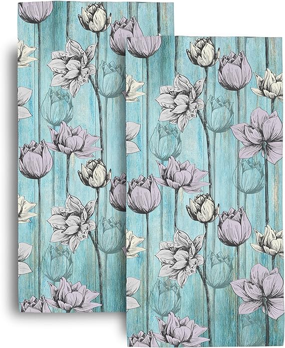 Flowers on Teal Wooden Bathroom Hand Towels for Retro Floral Bath Hand Towels...