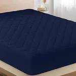 Utopia Bedding Quilted Fitted Mattress Pad Full, Navy - Elastic Fitted Mattress Protector - Mattress Cover Stretches Up to 16 Inches Deep - Machine