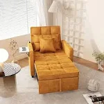 Vabches 3 in 1 Sofa Recliner with USB Port, Velvet, Convertible Bed and Chair, for Home or Office, Yellow