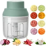 Electric Mini Food Chopper,250ML Portable Garlic Chopper with USB Charging Function, Mini Food Slicer for Onion Vegetables Chili Ginger Meat Nuts Fruits Salad (Green)