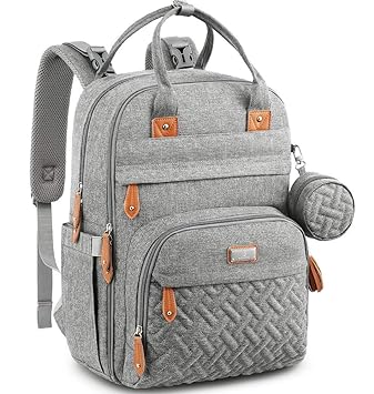 BabbleRoo Diaper Bag Backpack - Baby Essentials Travel Tote - Multi function Waterproof Diaper Bag, Travel Essentials Baby Bag with Changing Pad, Stroller Straps & Pacifier Case - Unisex, Dark Gray