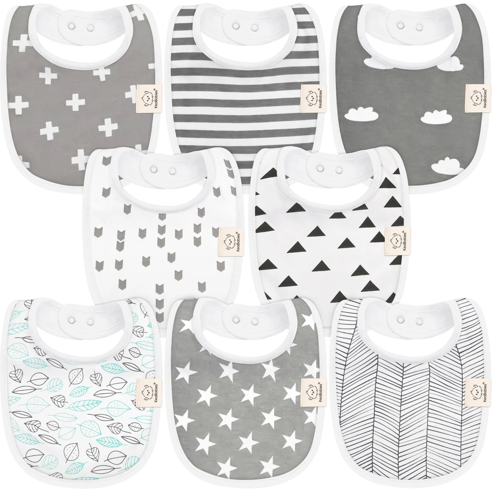 KeaBabies 8-Pack Baby Drool Bibs in Grayscape