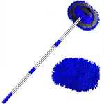 47.5" Car Wash Brush Mop Cleaning Tool with Long Handle Kit for Washing Detailing Cars Truck, SUV, RV, Trailer, Boat 2 in 1 Chenille Microfiber Sponge Duster Not Hurt Paint Scratch Free