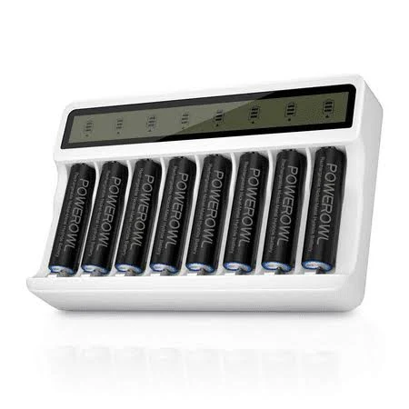 Powerowl 2800mAh Rechargeable AA Batteries with Smart 8 Bay Battery Charger, Low ...