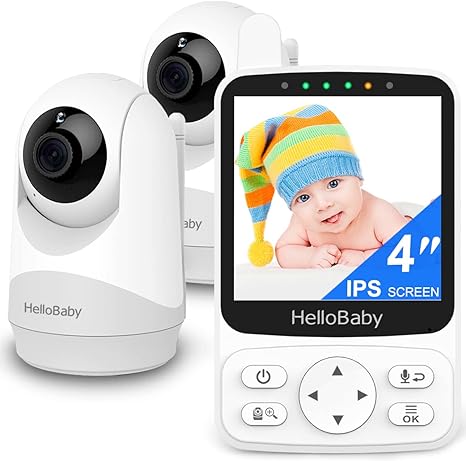 Hellobaby Baby Monitor with 2 Cameras, and Remote PTZ, 4 inch IPS Screen 29Hours ...