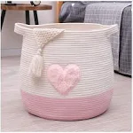  Large Cotton Rope Basket, Woven Storage Basket for 17.7&#034;x16.9&#034; Pink with Heart