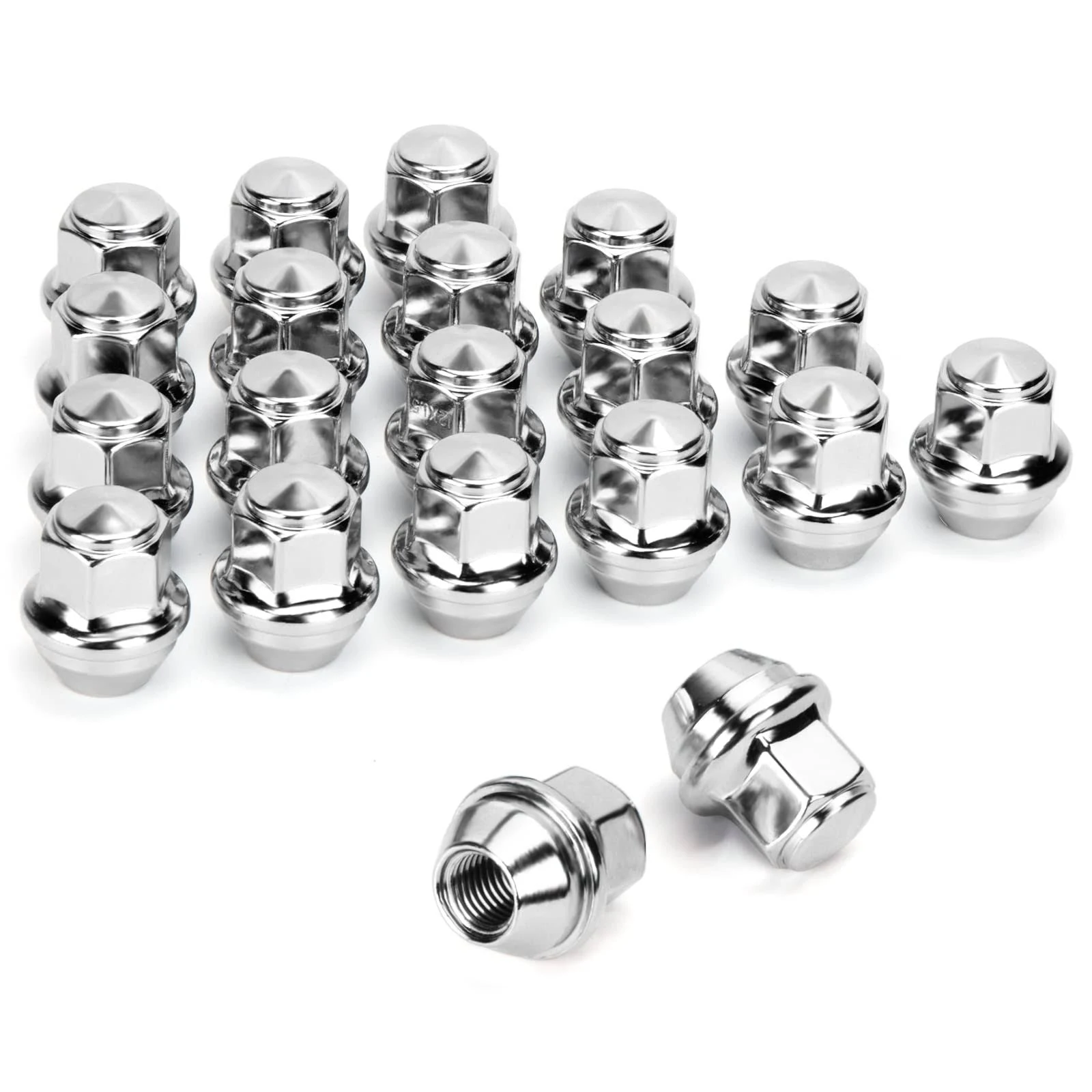 Dynofit 20pcs 12x1.5 OEM/Stock Lug Nuts for 2009-18 Focus/2012-18 Fusion/2013-2020 Escape/2018+ EcoSport/2011-19 Fiesta, M12-1.5 Factory Chrome Wheel