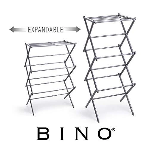 BINO 3-Tier Collapsible Drying Racks | Silver | Laundry Foldable Rack | Air Drying & Hanging | Foldable Portable Indoor & Outdoor | Space Saving Clothes Dryer Stand