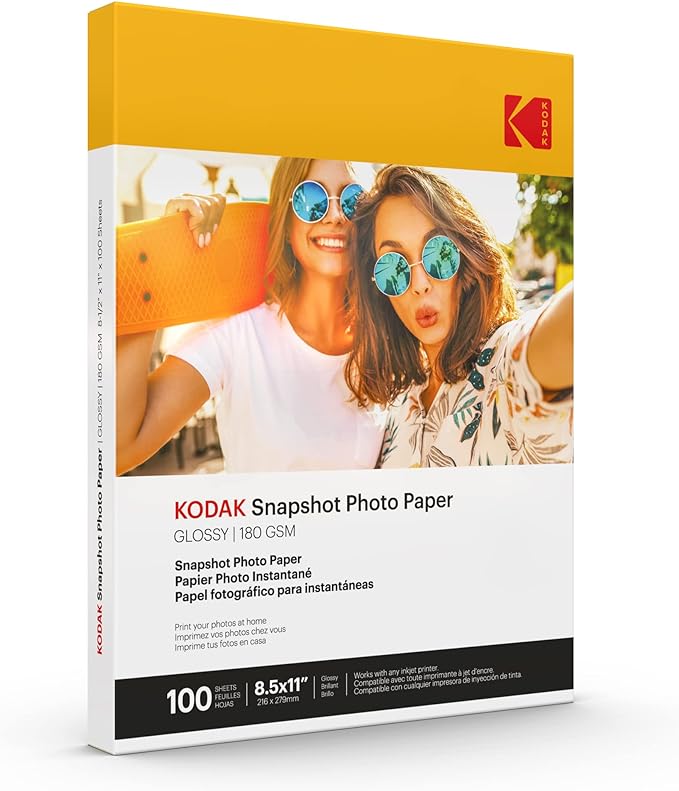 KODAK Photo Paper Gloss 8.5 X 11 SNAPSHOT 100 count, 48lb-180 g/m 2-8.5MIL (41302)