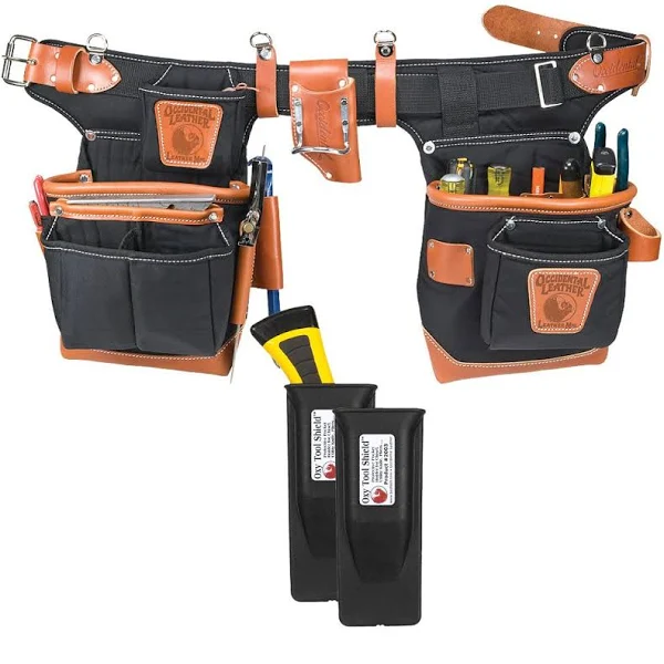 Occidental Leather 9850 Adjust-to-Fit Fat Lip Tool Belt Set Black Bundle w/ (2) Pack 2003 Oxy Tool Shield (3 Pieces)