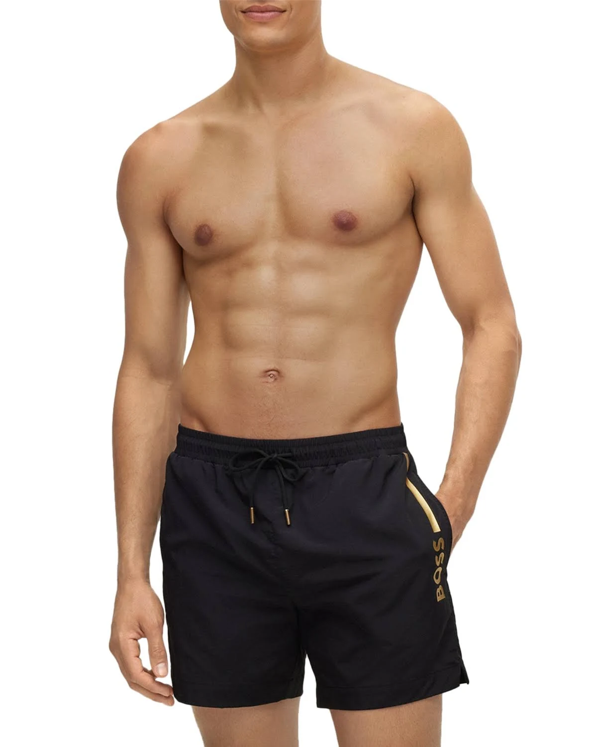 Boss by Men's Metallic Logo Quick-drying Swim Shorts - Black