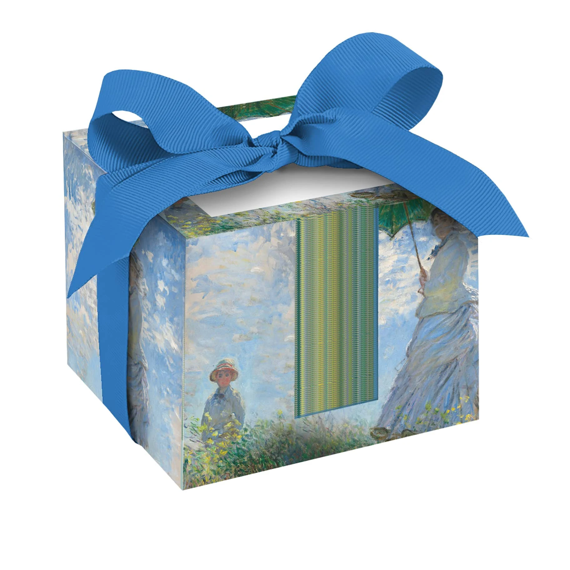 Decorative Fine Art Non-Stick Note Cube Paper Pad 4-Inch, 700 Sheets | Memo Cube with Thick Pages, Matching Ribbon, Beautiful Desk Display Box (Monet "Woman with Parasol")