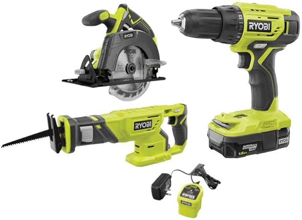 Ryobi 18V ONE+ Lithium-Ion Cordless 3-Tool Combo Kit with (1) 1.5 Ah Battery and Charger