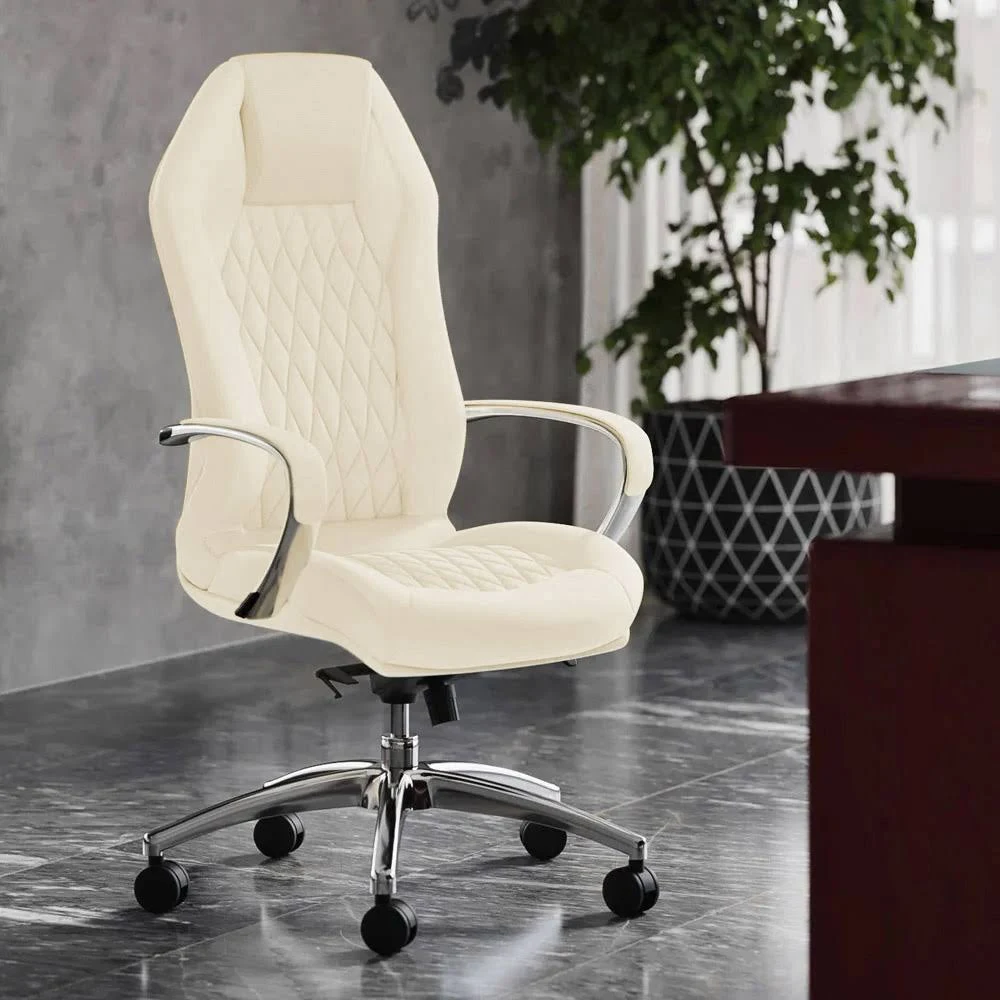 Zuri Furniture Modern Ergonomic Sterling Leather Executive Chair with Aluminum Base