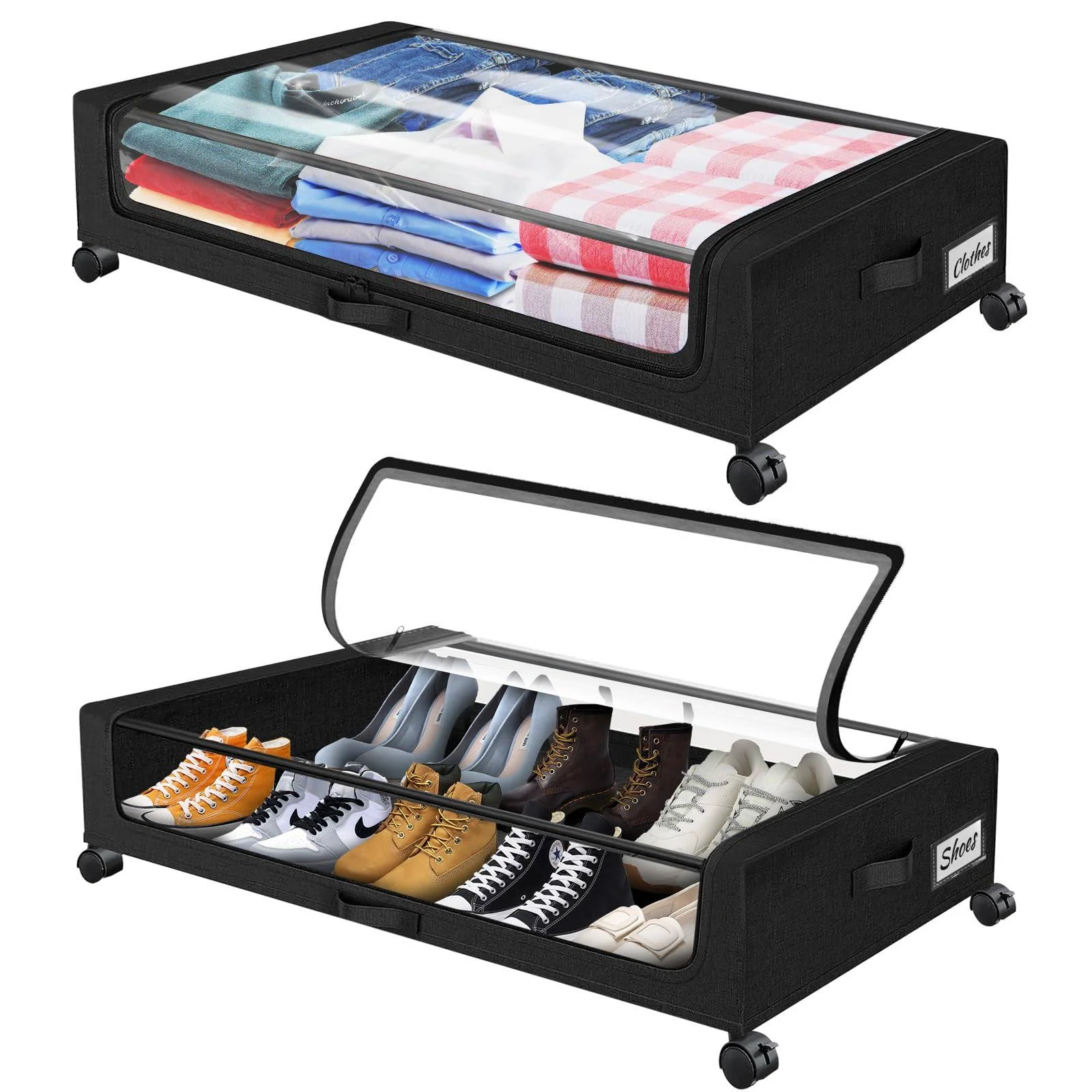  2 Pack Under Bed Storage with Wheels, Under Bed Shoe Storage Larger Capacity 