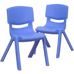 2 Pack Blue Plastic Stackable School Chair with 12" Seat Height