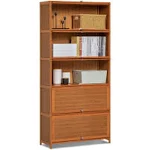 32" Bamboo 5-Layer [FLIP-UP DOORS] Home Storage Cabinet Bookshelf Toys Organizer  | eBay