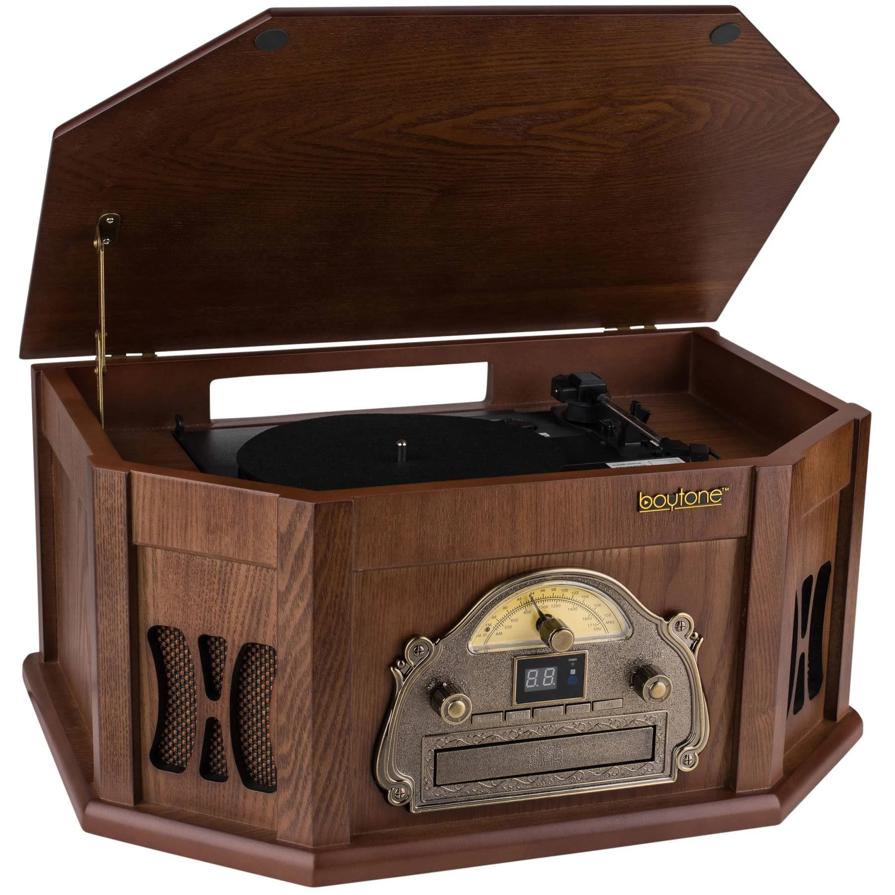  BT-25MB 8-in-1 Natural Wood Classic Turntable Stereo System with Bluetooth 