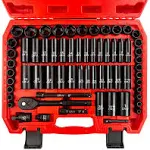 EACELIY 64pcs 3/8" Socket Set,drive Impact Socket Set, SAE/Metric, Deep & Shallow, CR-V Steel, 6 Point with Adapters, 72T Ratchet Handle, Extension