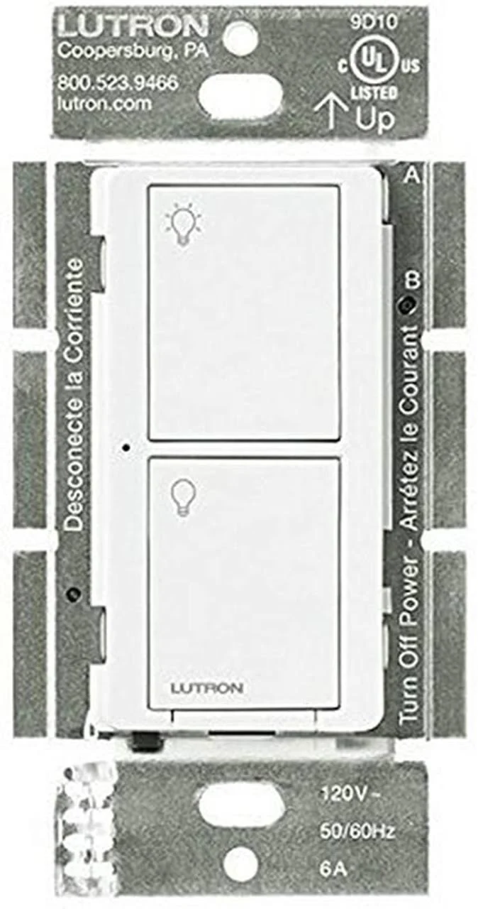 Lutron Caseta Smart Lighting Switch for All Bulb Types or Fans | Neutral Wire Required | PD-6ANS-WH | White