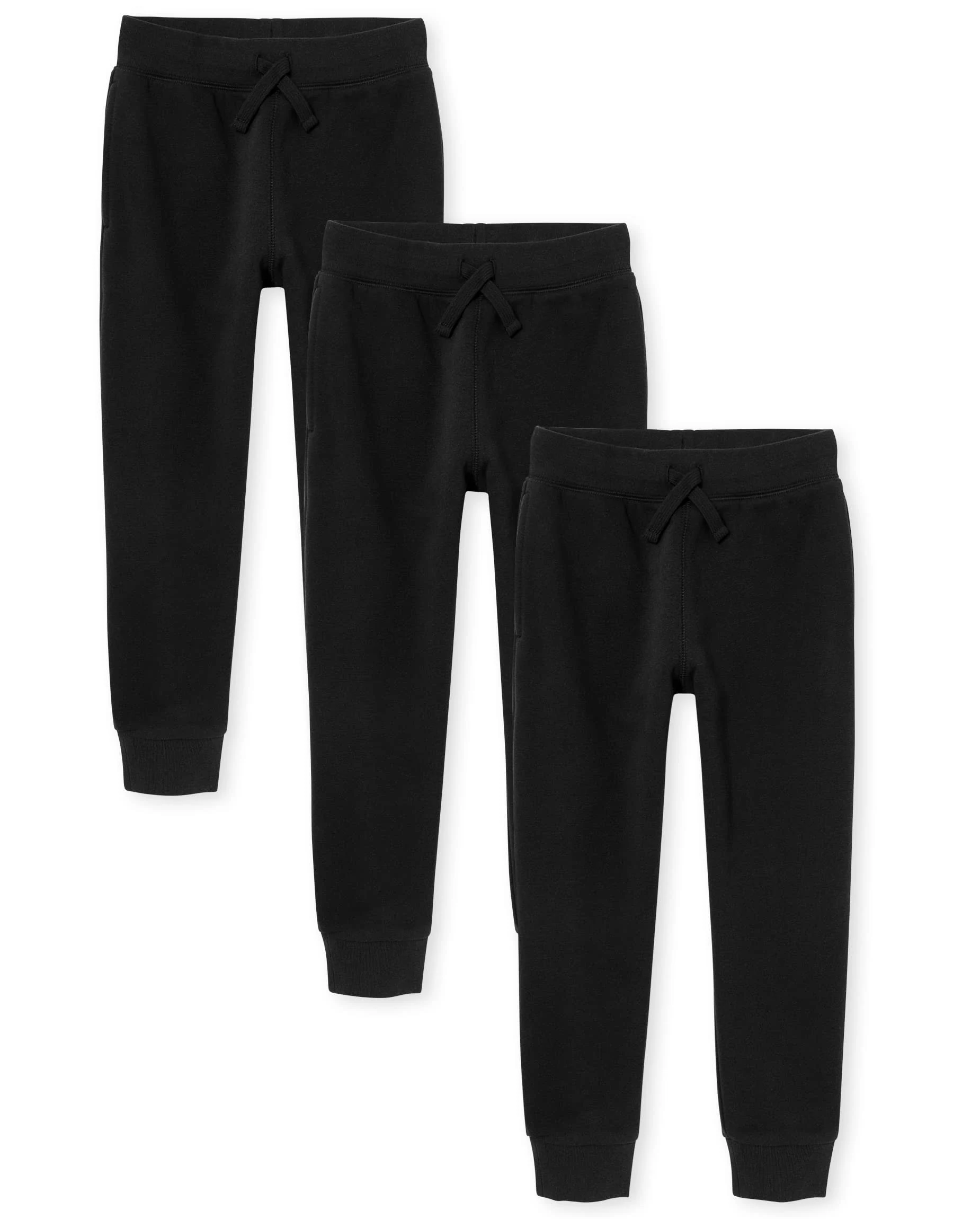 The Children's Place Boys Fleece Jogger Pants 3-Pack | Size Xs (4) | Black | 100% Cotton