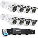 ZOSI 5MP 8CH PoE Security Camera System with Audio,4pcs PoE IP Cameras Outdoor,Night Vision,Smart Human Detection,Remote Access,H.265+ 8 Channel 5MP(3K) NVR with 2TB HDD for Home 24/7 Recording